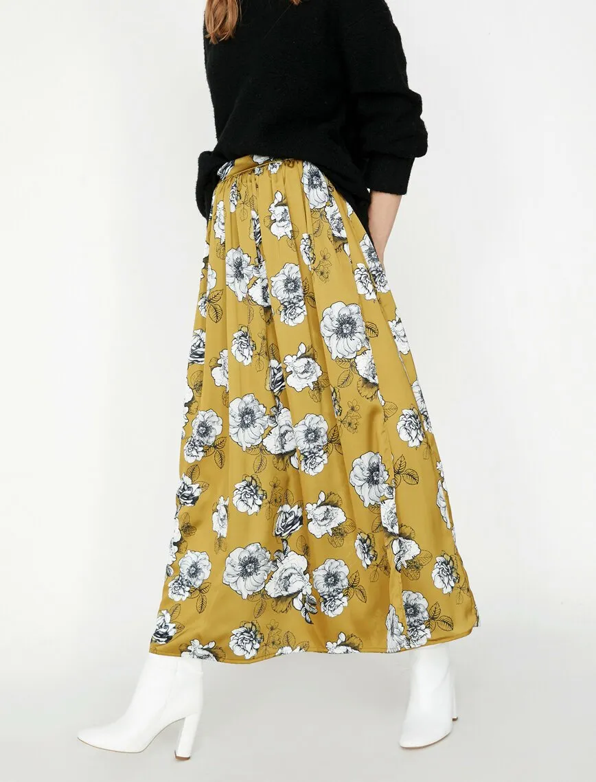 12100 Khaki Floral Maxi Skirt