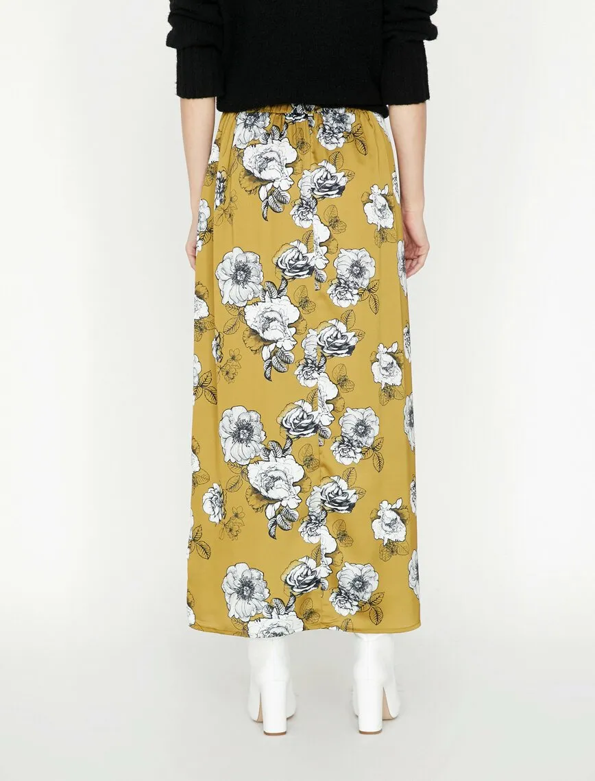 12100 Khaki Floral Maxi Skirt