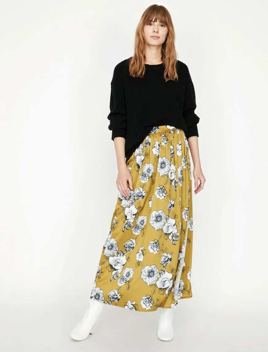 12100 Khaki Floral Maxi Skirt