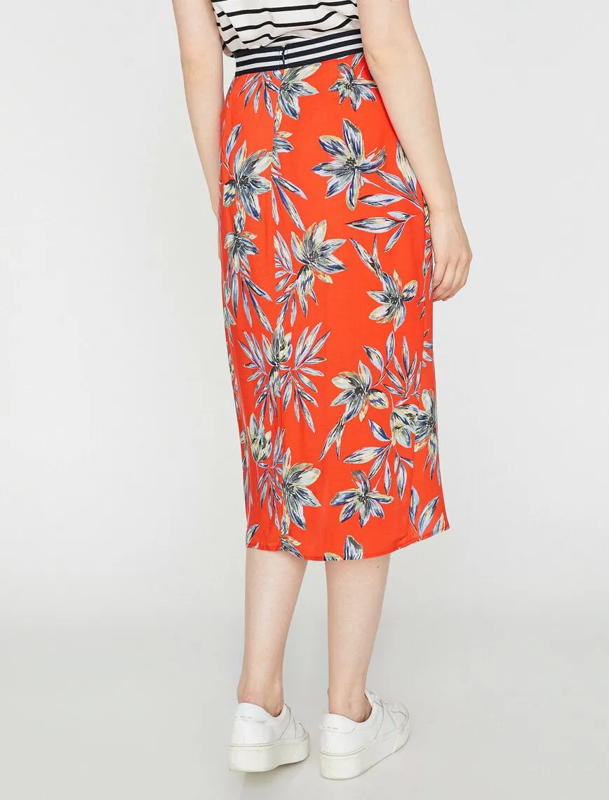 12312 Red Floral Midi Skirt