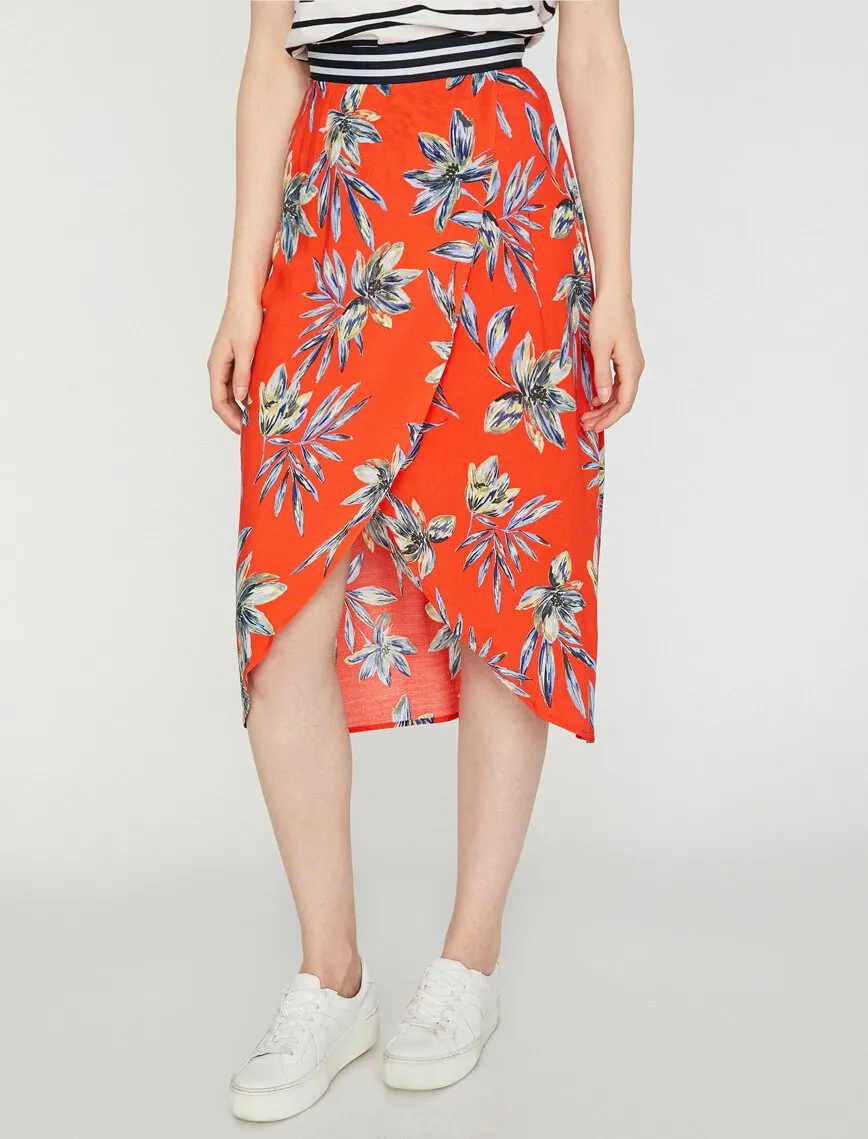 12312 Red Floral Midi Skirt