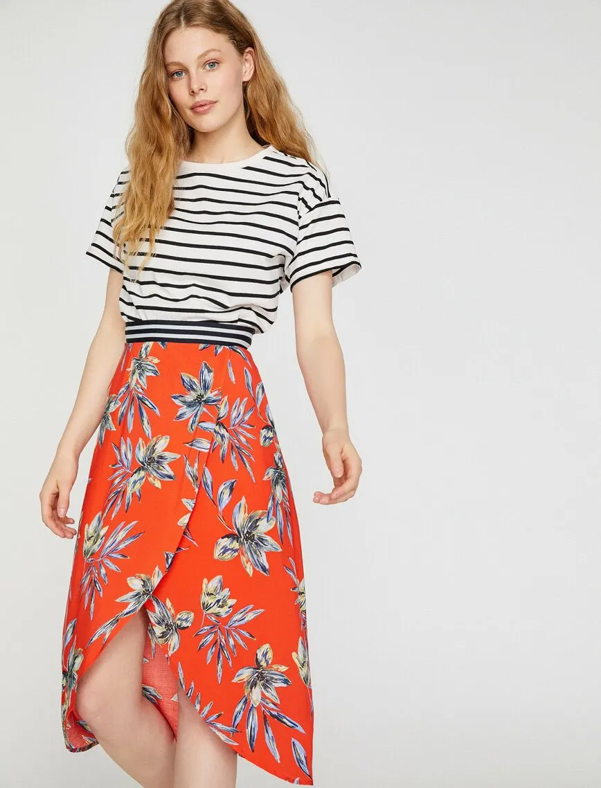 12312 Red Floral Midi Skirt