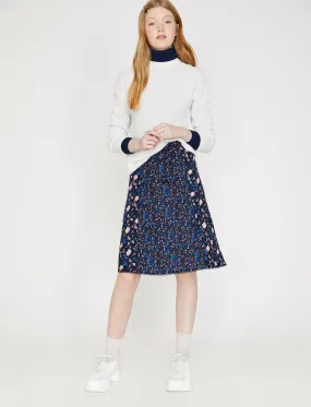 12346 Navy Patterned Midi Skirt