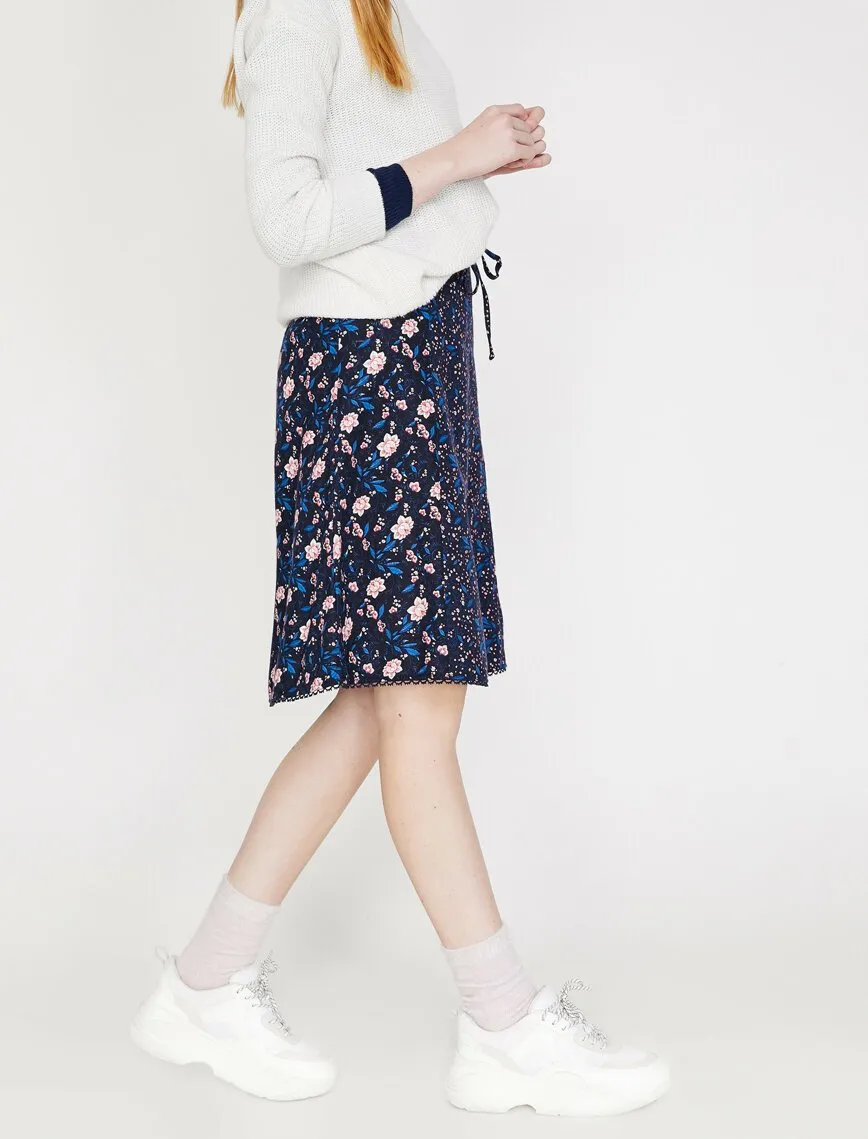 12346 Navy Patterned Midi Skirt