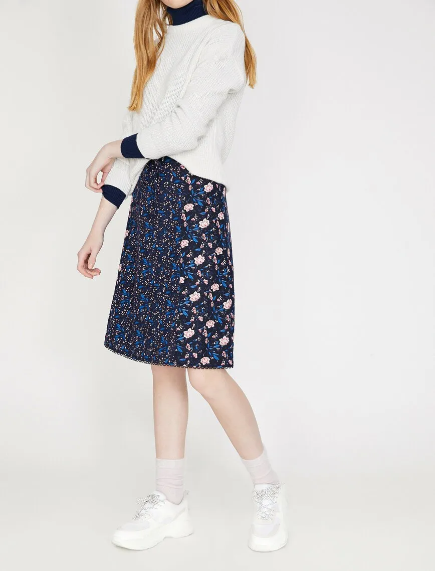 12346 Navy Patterned Midi Skirt