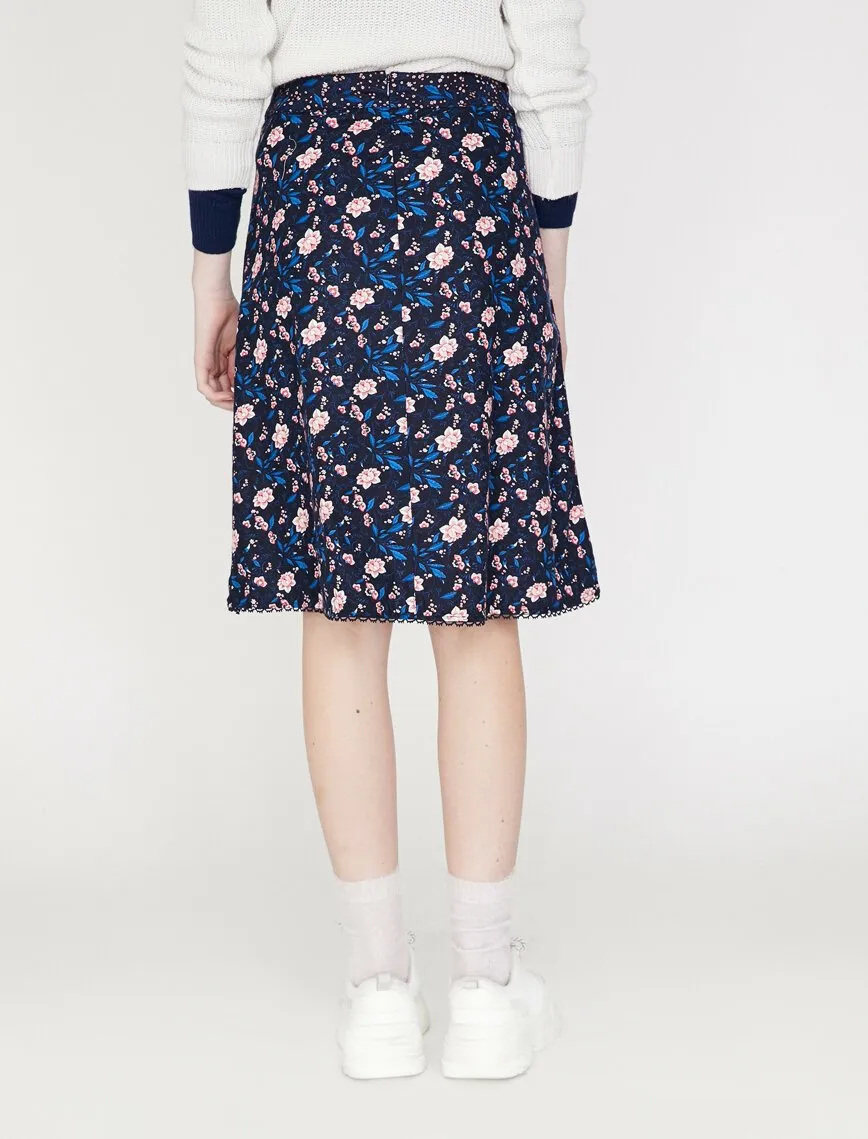 12346 Navy Patterned Midi Skirt