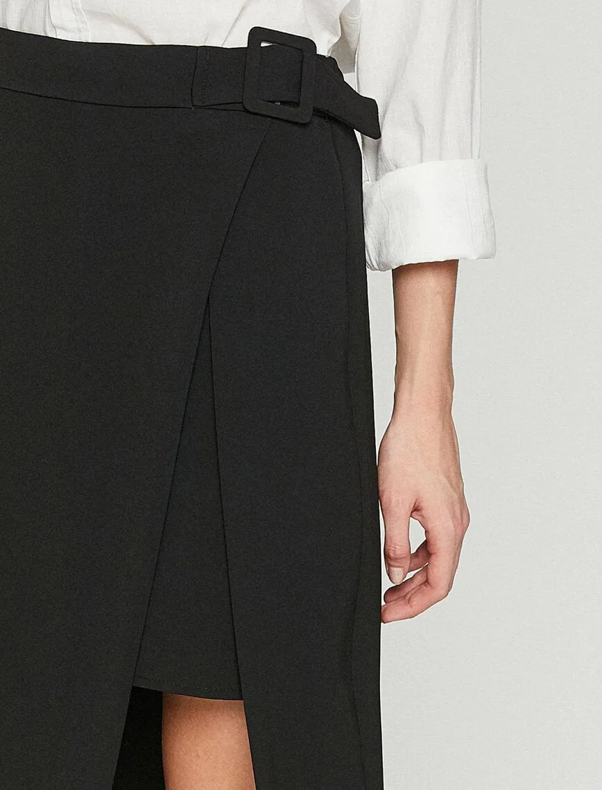 12349 Black Slit Detailed Midi Skirt