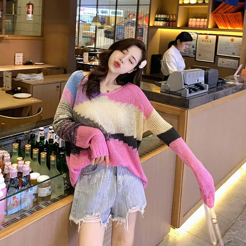 2021 Early Autumn New Korean version of the Mahai Mao Huahui long-sleeved sweater knit shirt female lazy loose blouse top