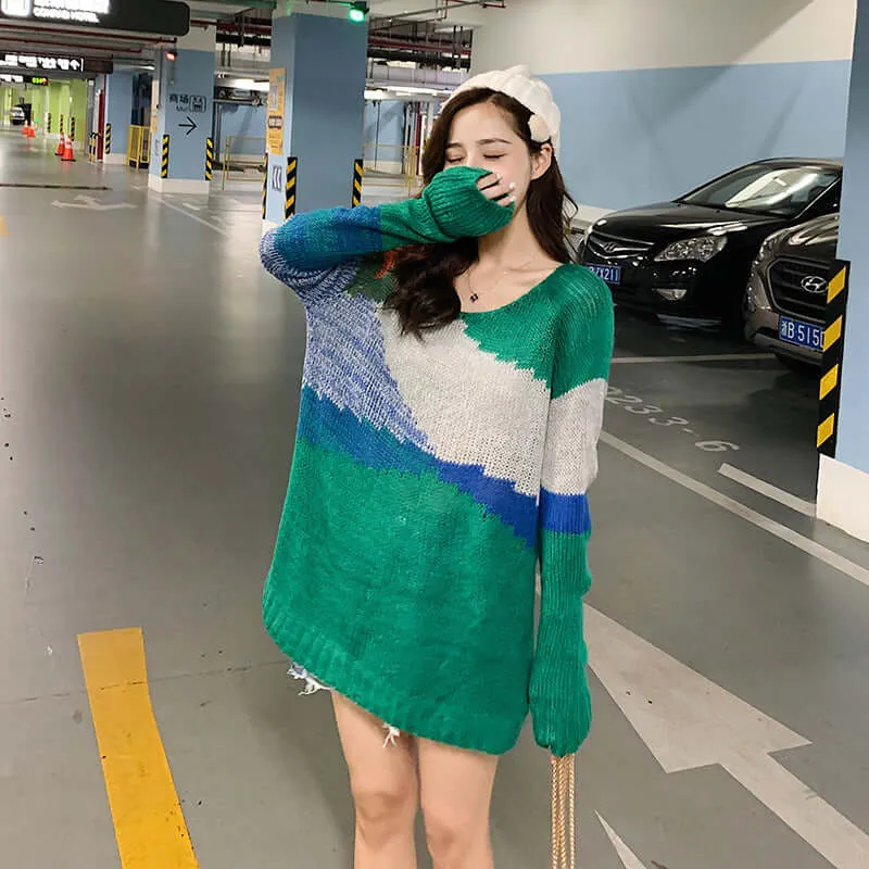 2021 Early Autumn New Korean version of the Mahai Mao Huahui long-sleeved sweater knit shirt female lazy loose blouse top