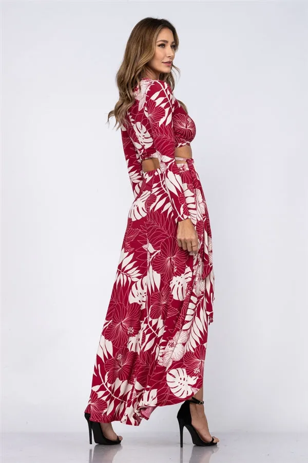 2pc Wine Red Crop Top and Maxi Skirt Set