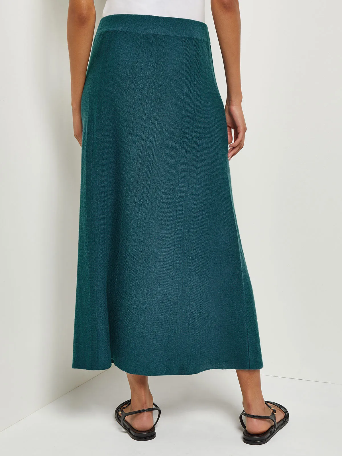 A-Line Textural Stripe Cashmere Midi Skirt, Marine Teal