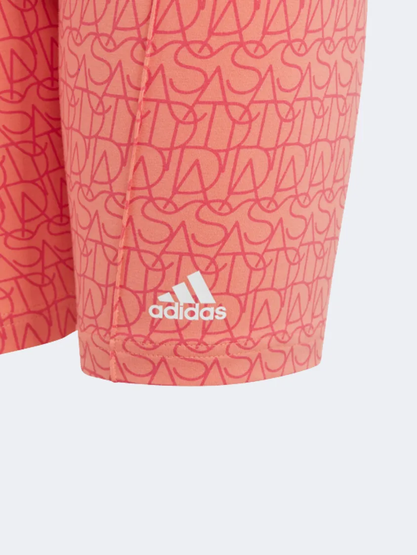 Adidas Brand Love Print Biker Women Sportswear Short Coral