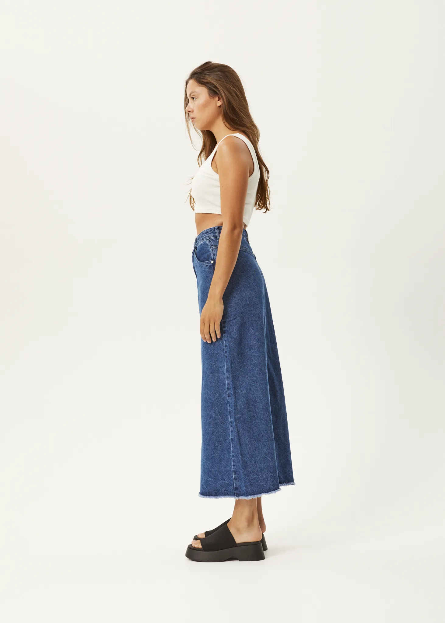 AFENDS Womens Chichi - Denim Midi Skirt - Authentic Blue