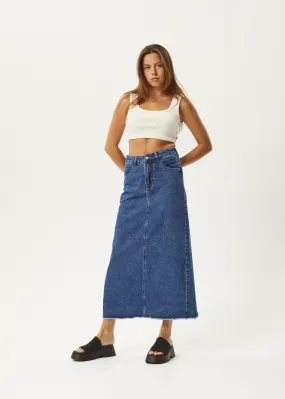 AFENDS Womens Chichi - Denim Midi Skirt - Authentic Blue