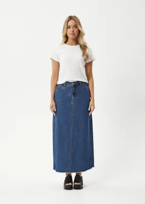 AFENDS Womens Chichi - Denim Midi Skirt - Authentic Blue