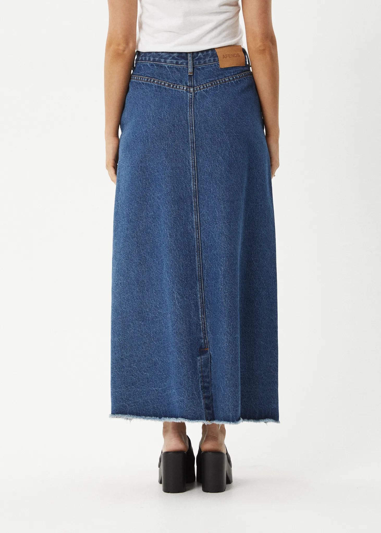 AFENDS Womens Chichi - Denim Midi Skirt - Authentic Blue