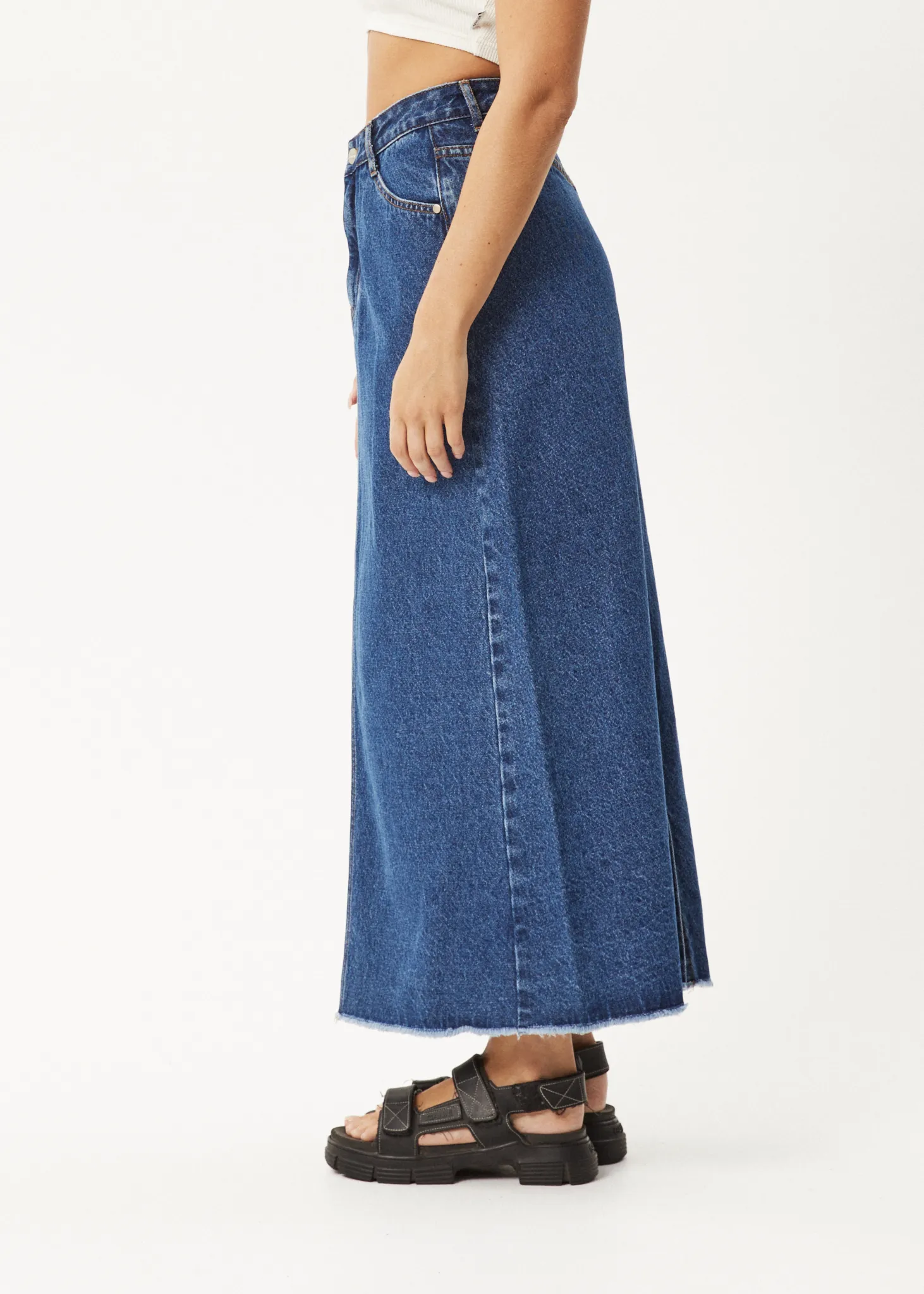 AFENDS Womens Chichi - Denim Midi Skirt - Authentic Blue