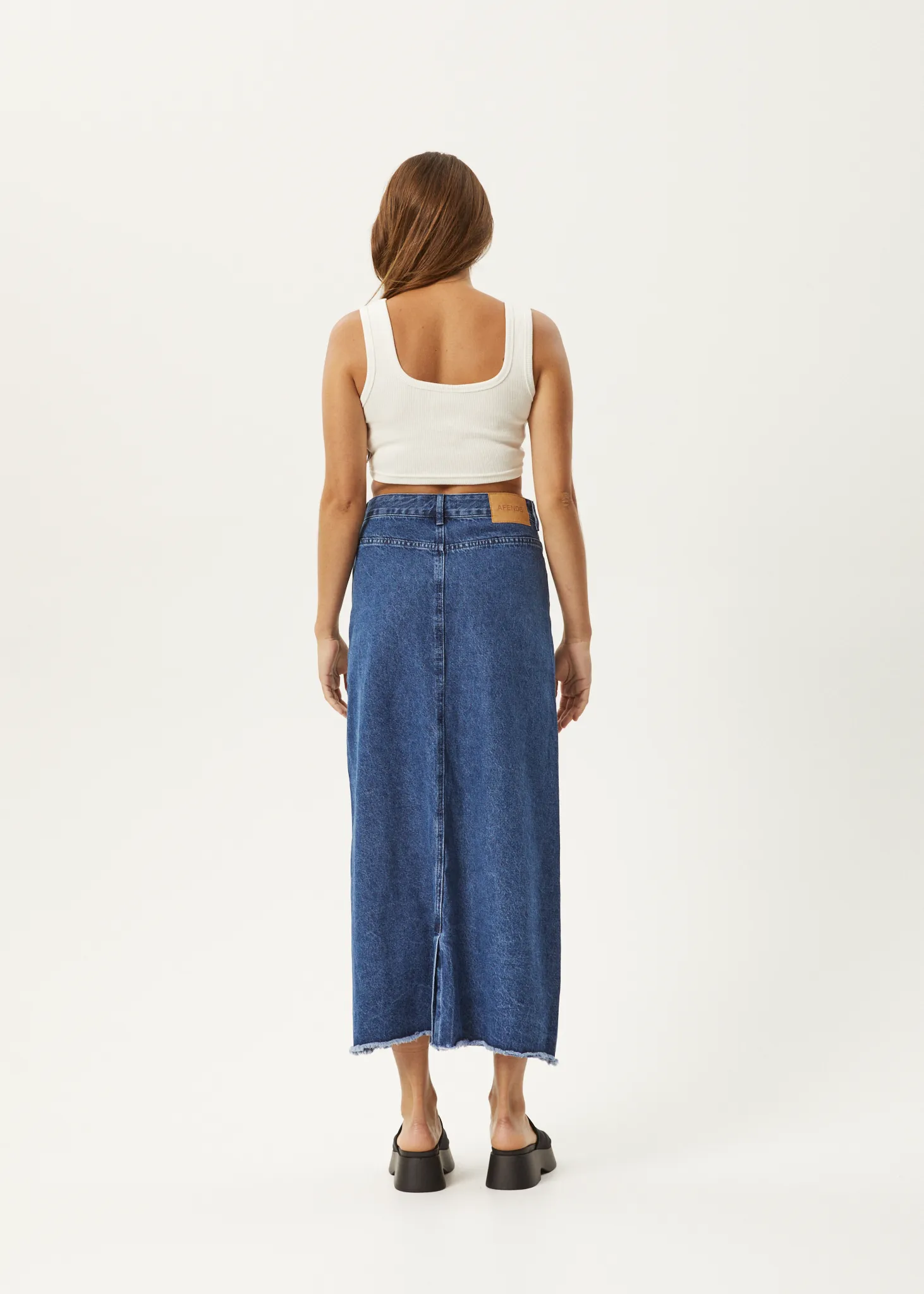 AFENDS Womens Chichi - Denim Midi Skirt - Authentic Blue