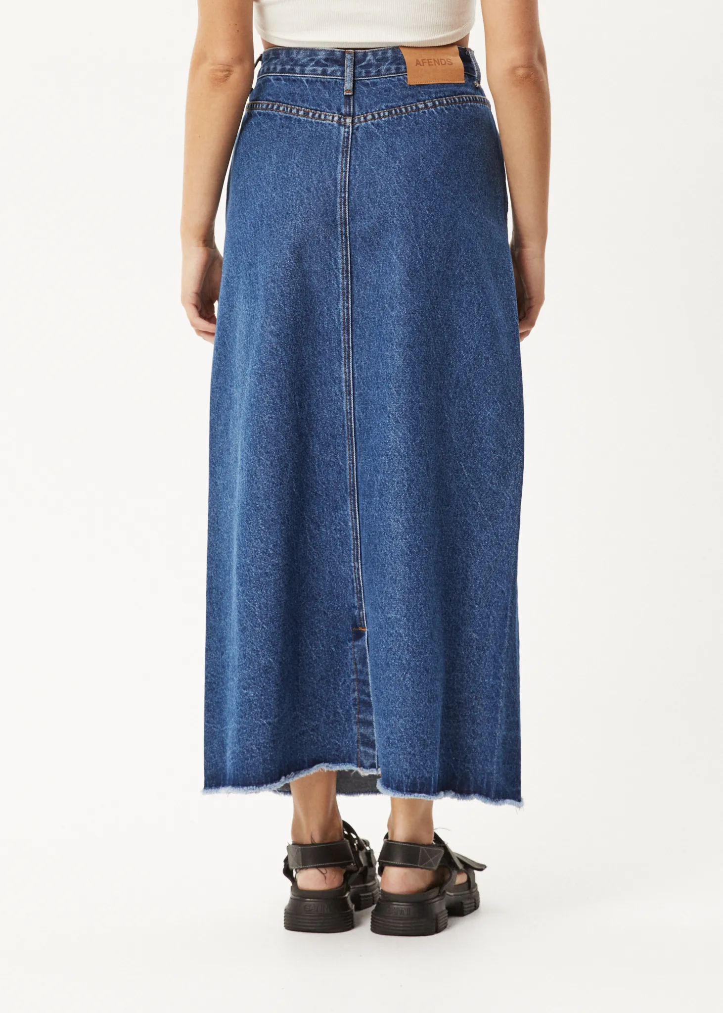 AFENDS Womens Chichi - Denim Midi Skirt - Authentic Blue