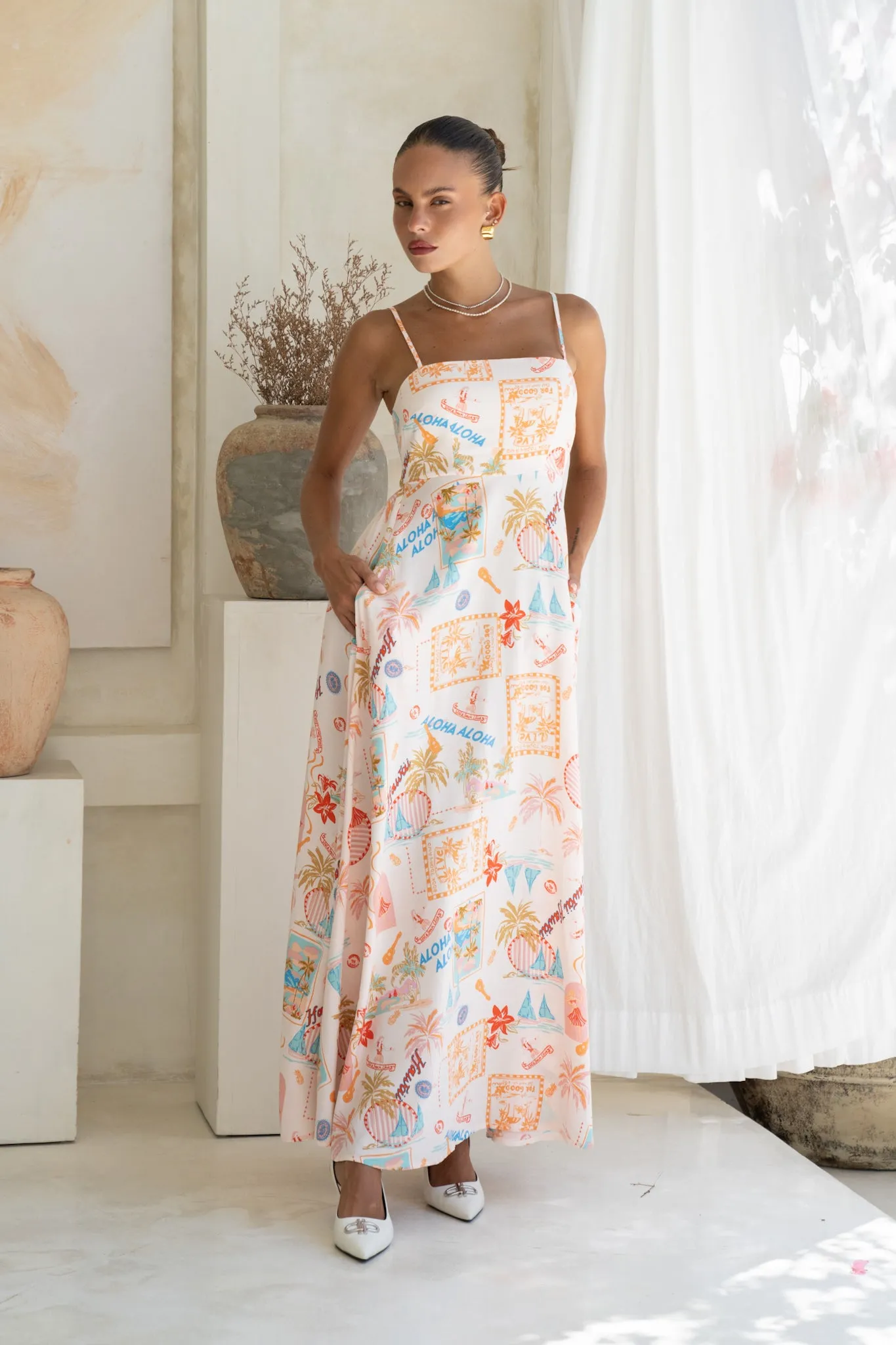 Aloha Multicolour Abstract Flared Maxi Dress