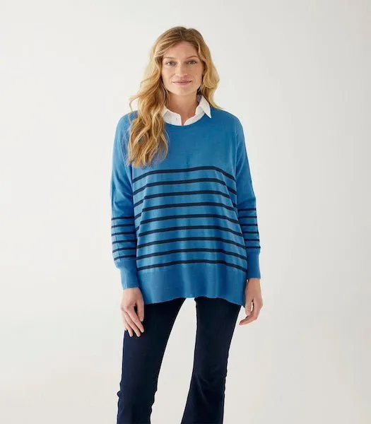 Amour Azure Blue and Navy Striped Sweater by Mer Sea