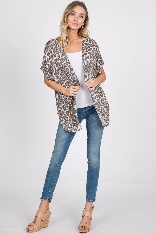 Animal print cardigan top with tie