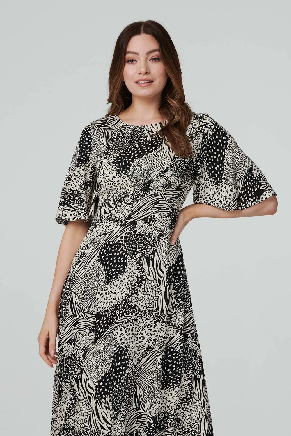 Animal Print Midi Tea Dress