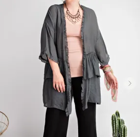 Ash Grey Double Ruffle Kimono