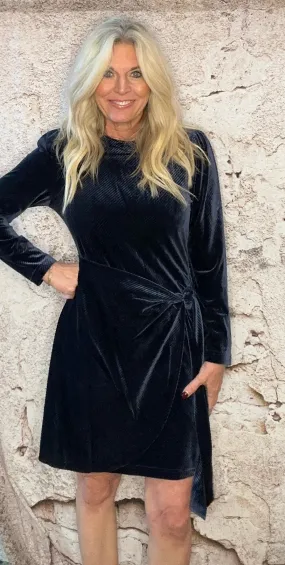 Asymmetric Navy velvet dress