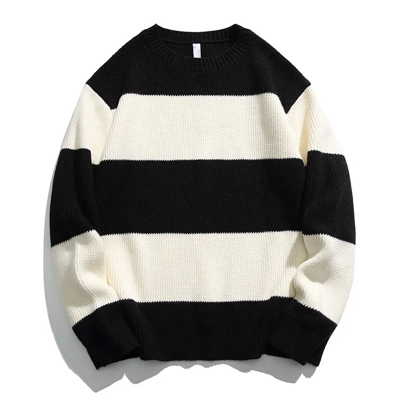 Autumn And Winter Striped Contrast Color Round Neck Sweater Men And Women Loose Leisure All-matching Couple