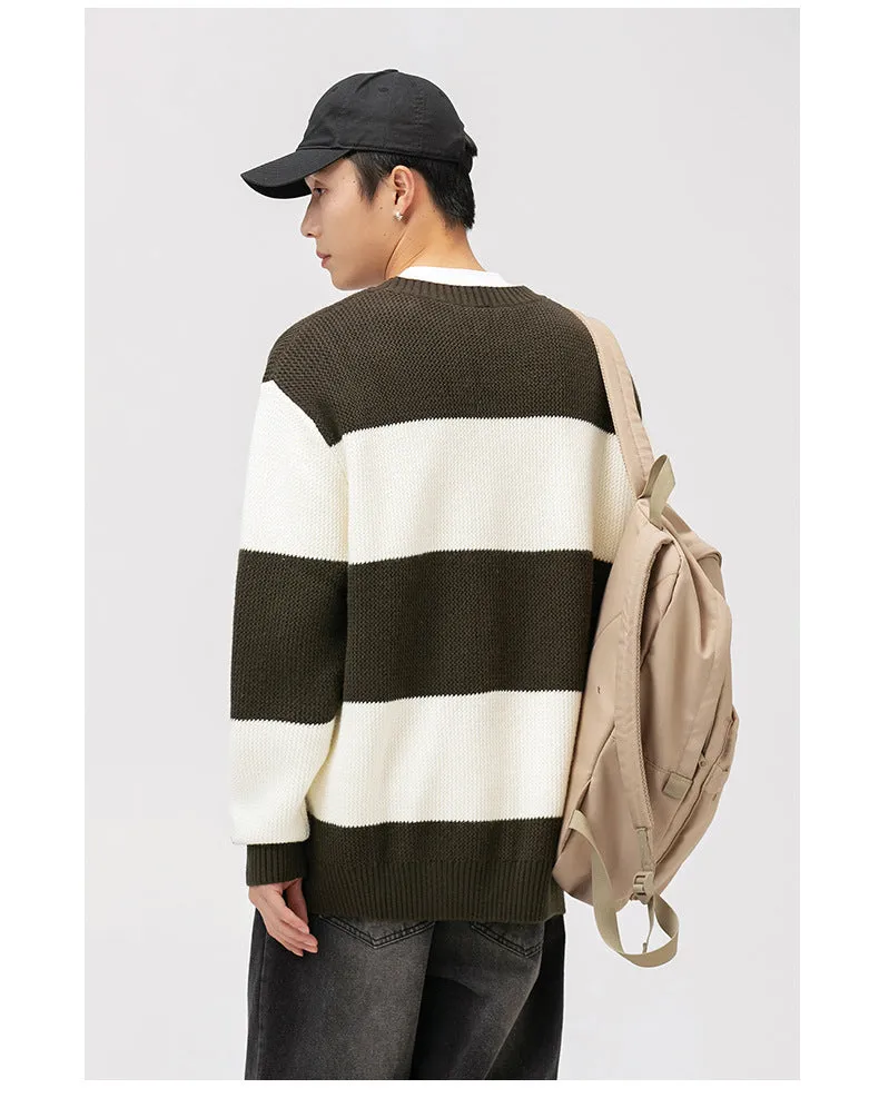 Autumn And Winter Striped Contrast Color Round Neck Sweater Men And Women Loose Leisure All-matching Couple