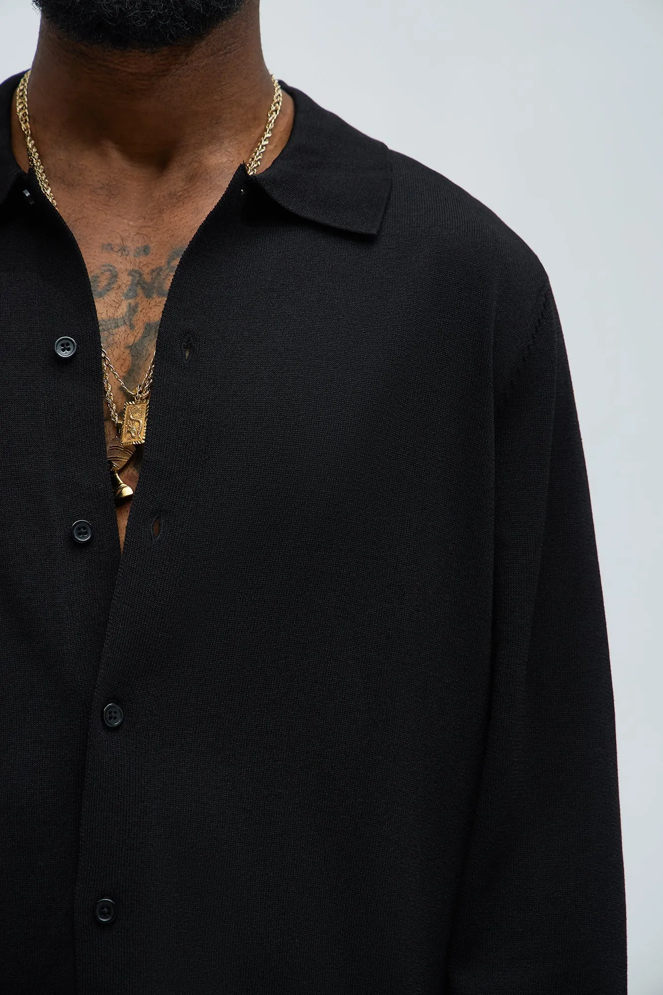 Baker Lightweight Polo Cardigan - Black