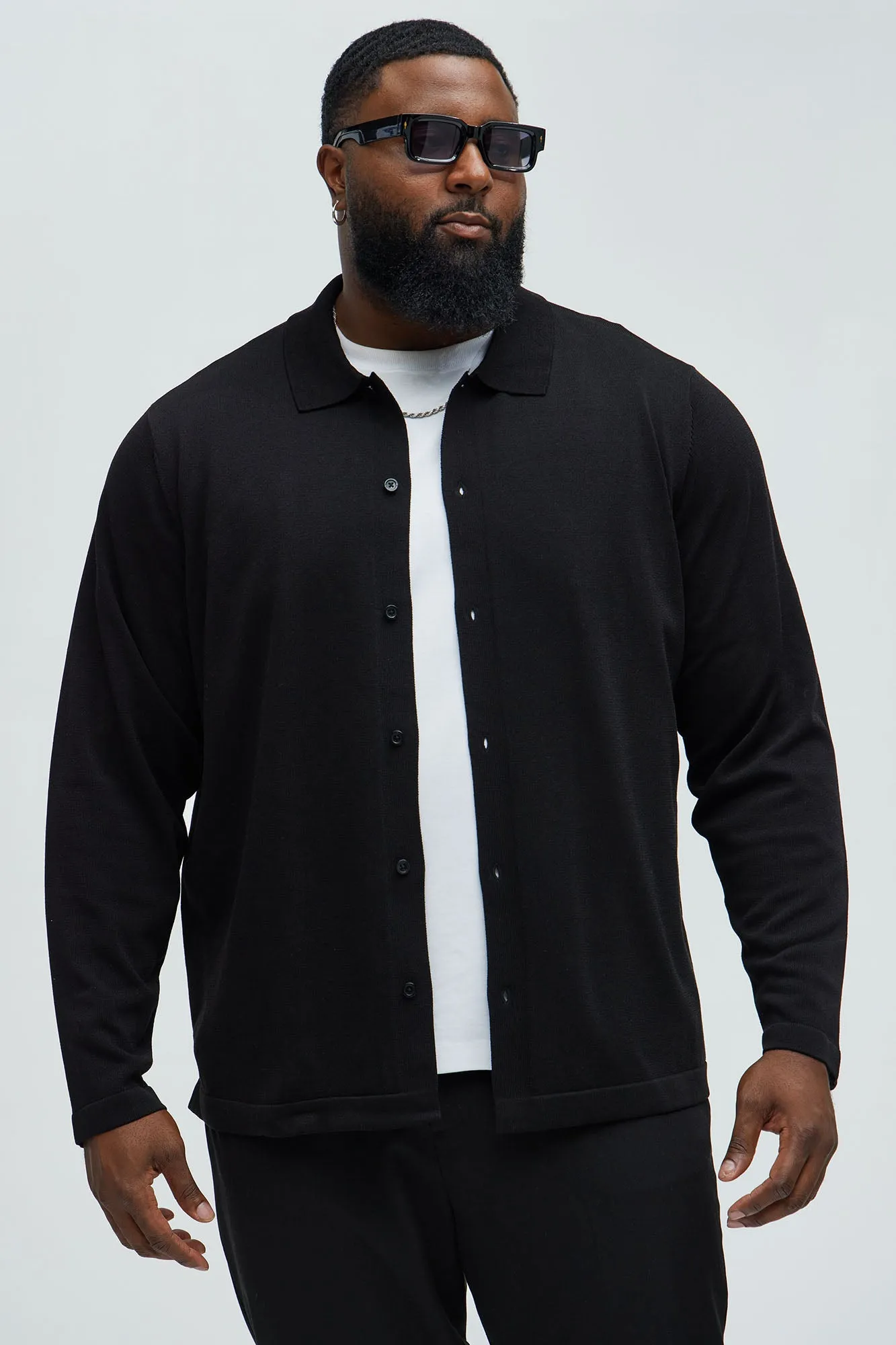 Baker Lightweight Polo Cardigan - Black