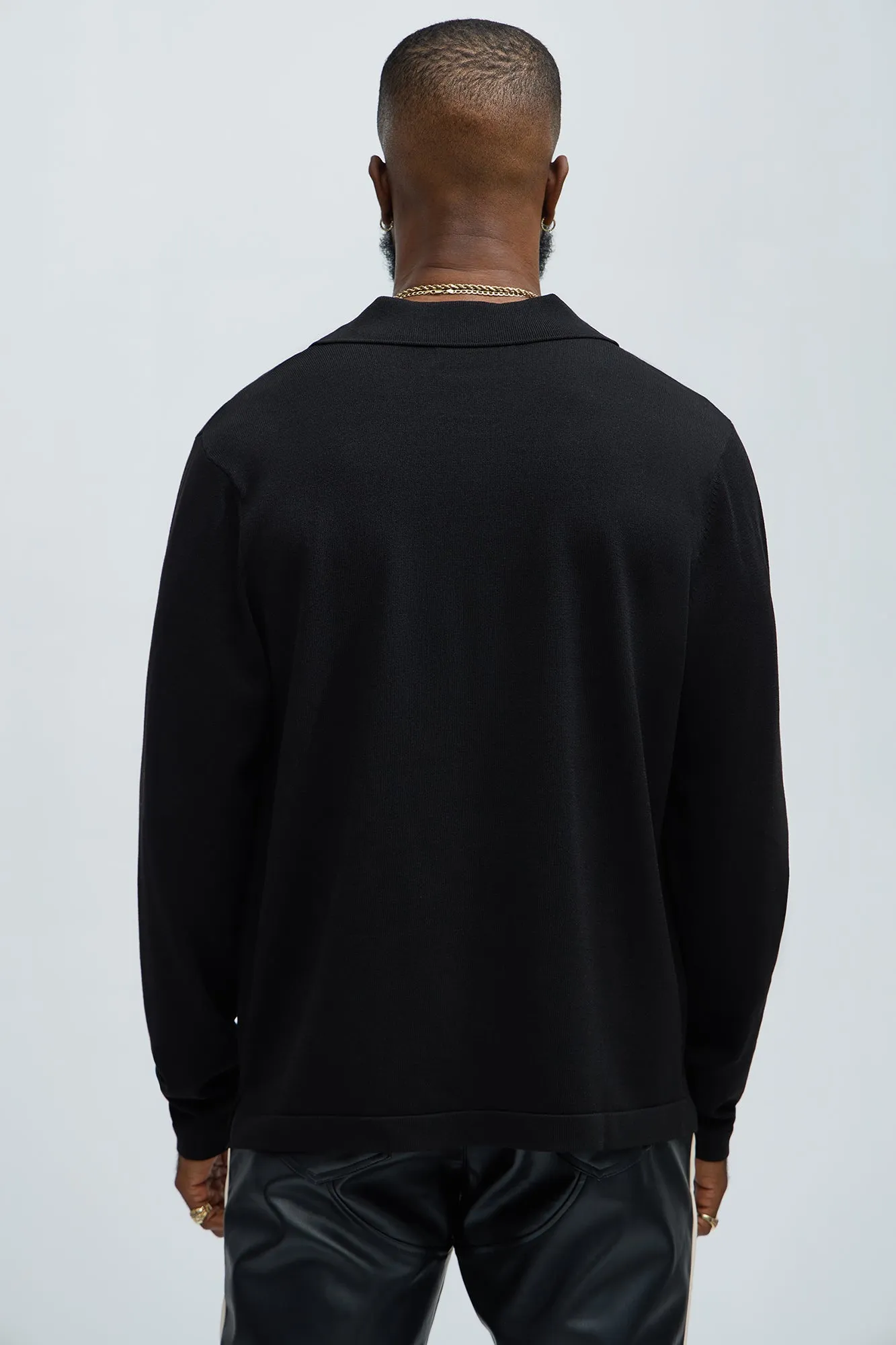 Baker Lightweight Polo Cardigan - Black