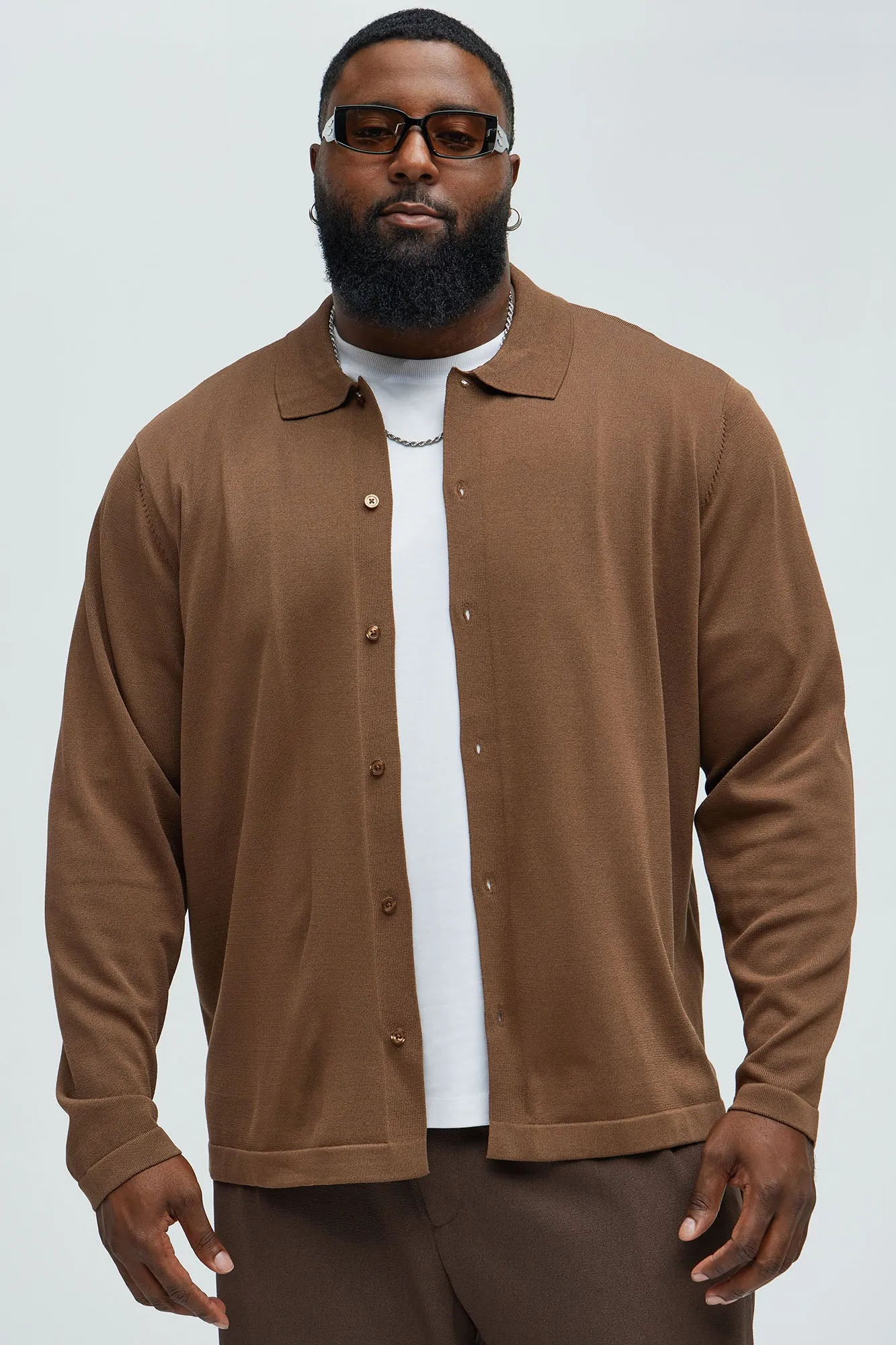 Baker Lightweight Polo Cardigan - Brown