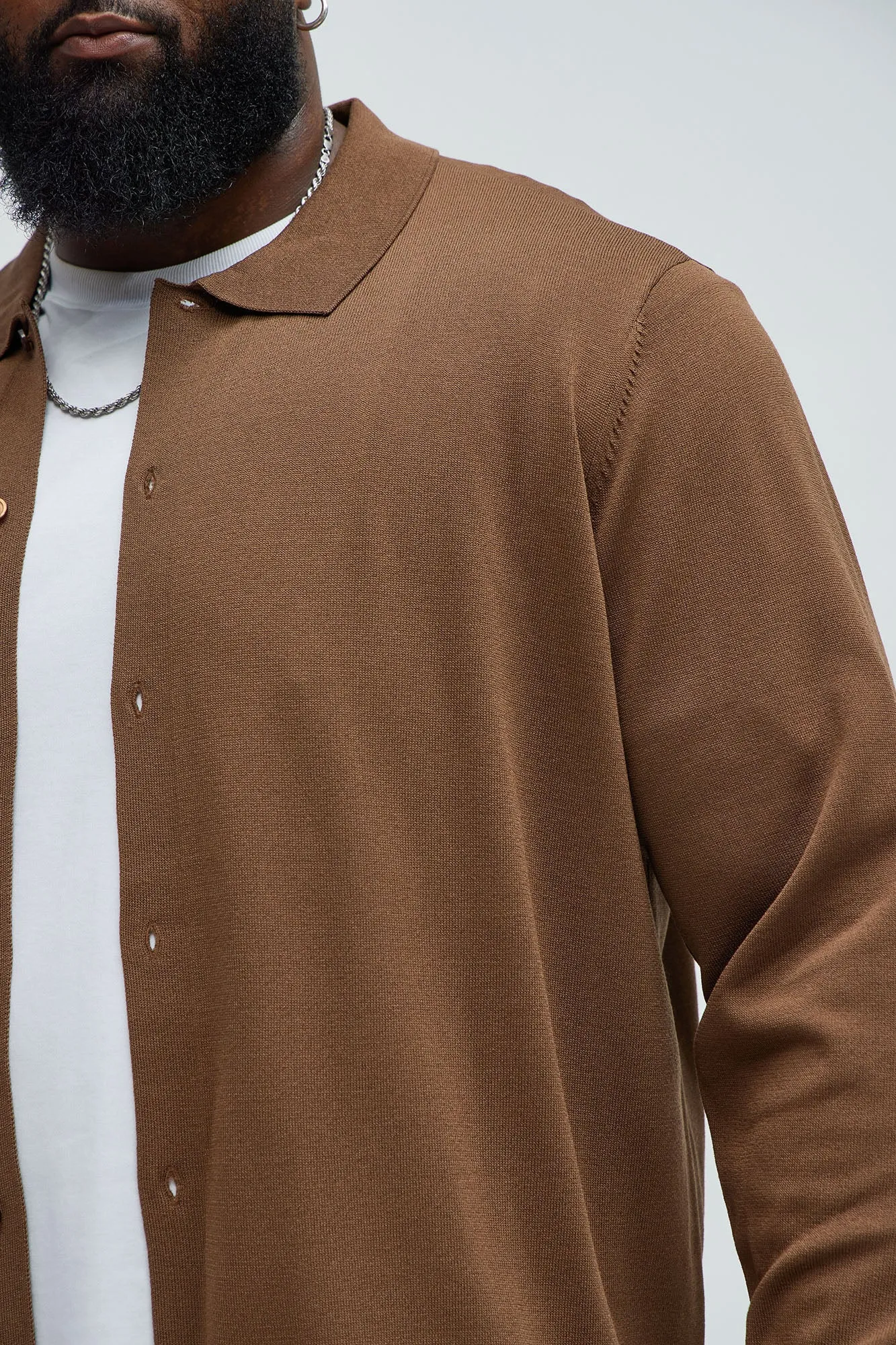 Baker Lightweight Polo Cardigan - Brown