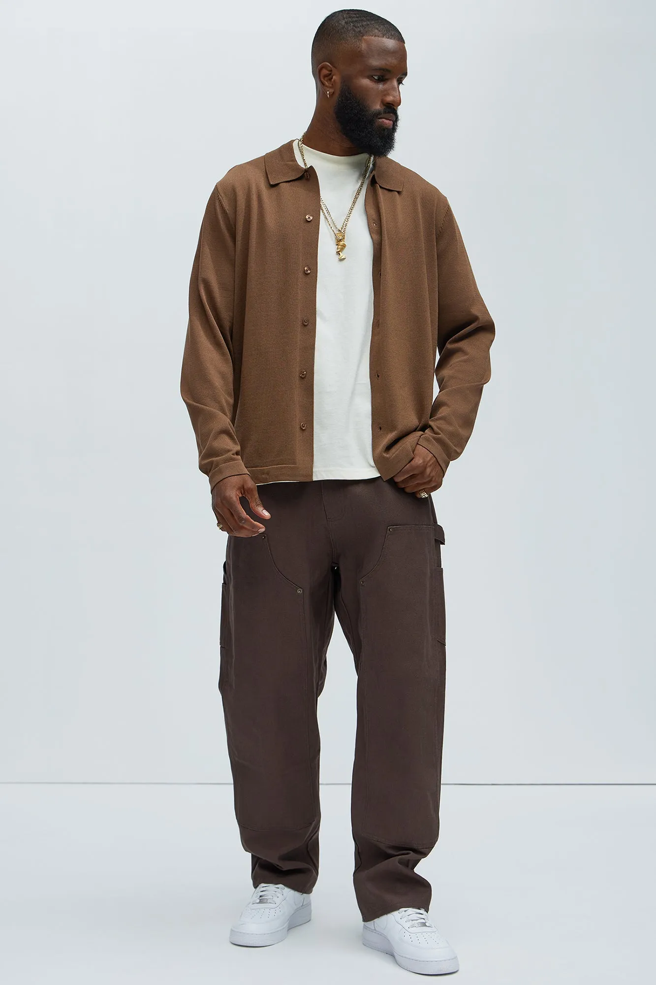 Baker Lightweight Polo Cardigan - Brown