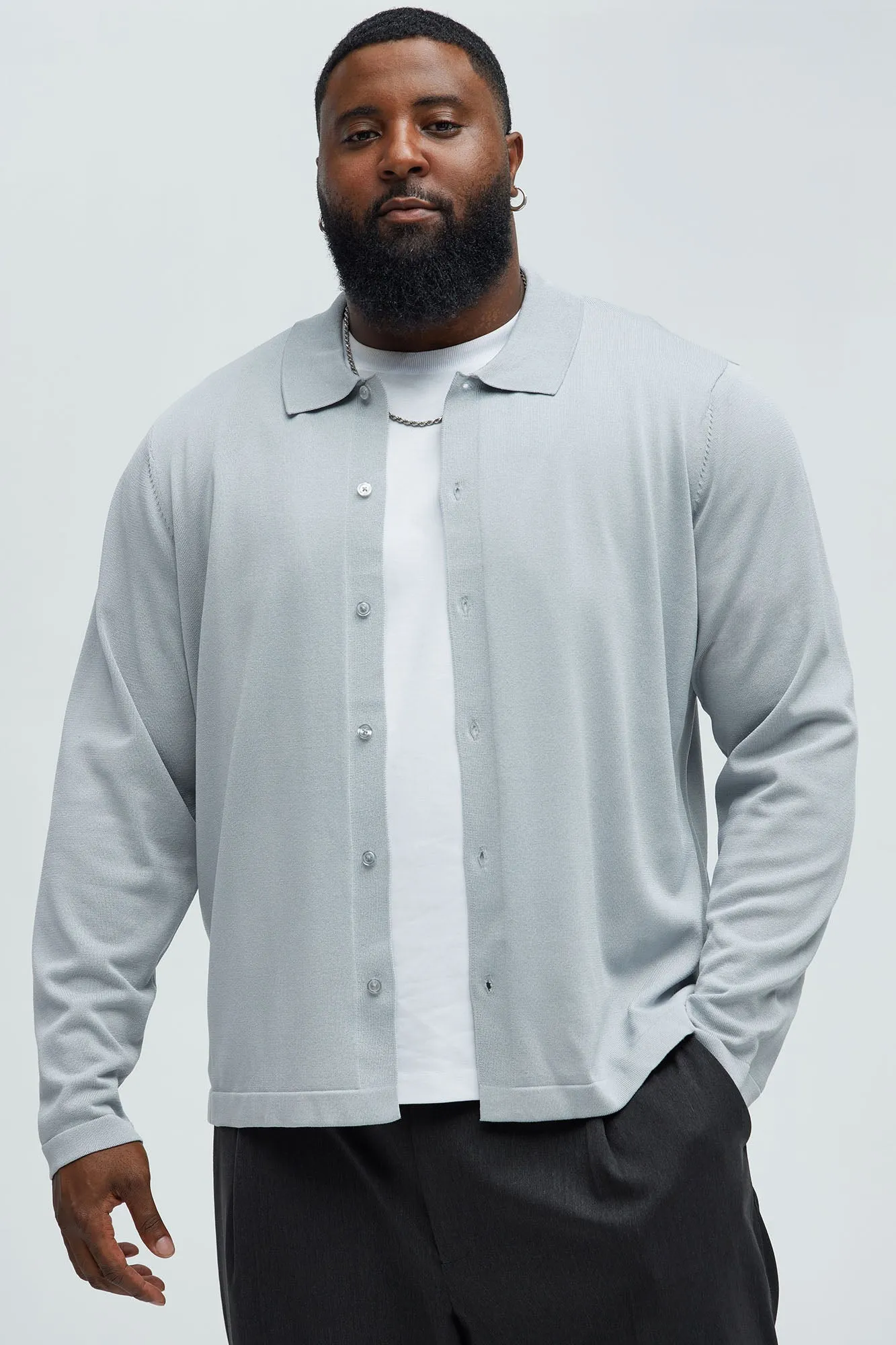 Baker Lightweight Polo Cardigan - Grey