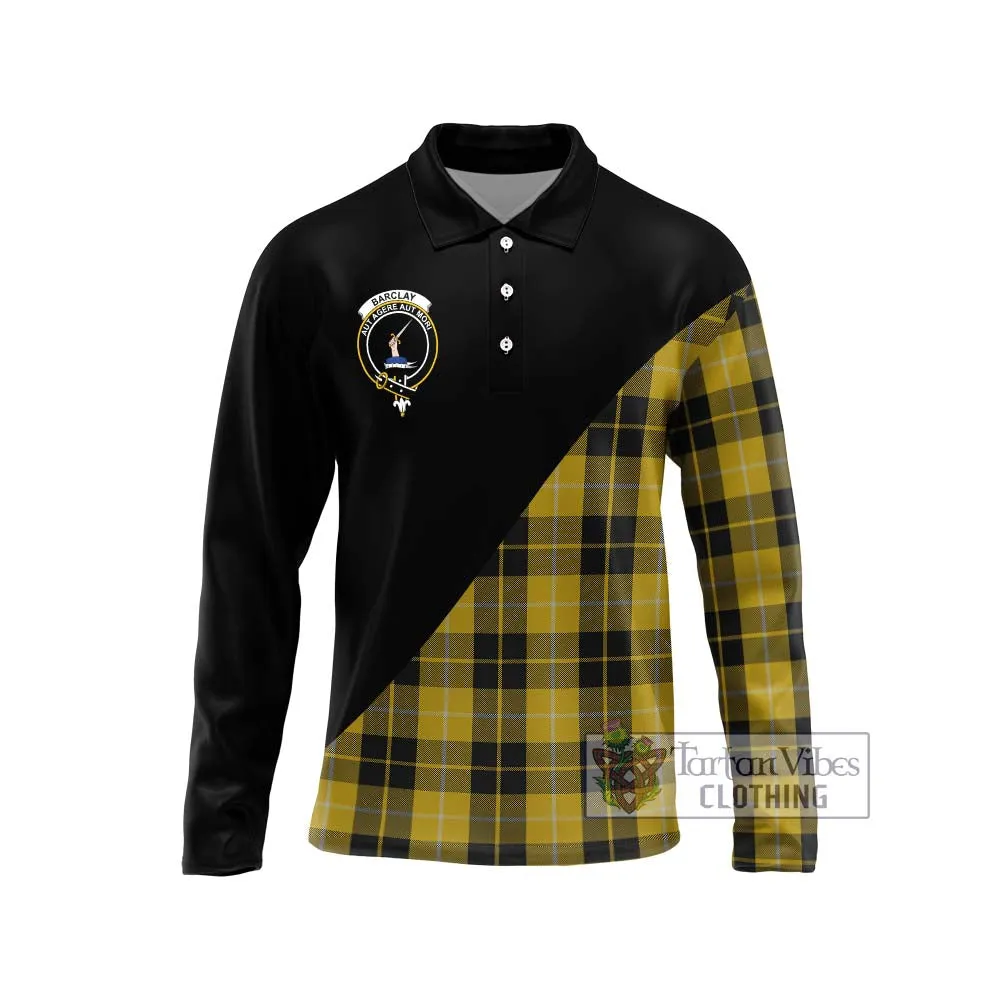 Barclay Dress Tartan Long Sleeve Polo Shirt with Family Crest and Military Logo Style