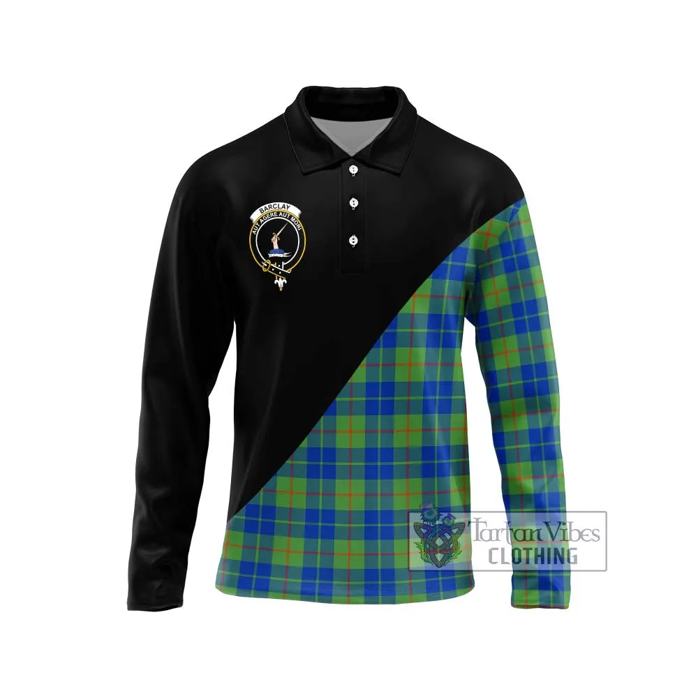 Barclay Hunting Ancient Tartan Long Sleeve Polo Shirt with Family Crest and Military Logo Style