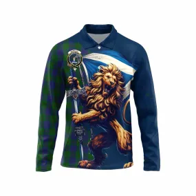 Barclay Tartan Family Crest Long Sleeve Polo Shirt with Scottish Majestic Lion