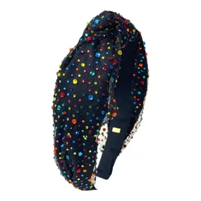 Bari Lynn Tulle Jeweled Knot Headband - Black Rainbow