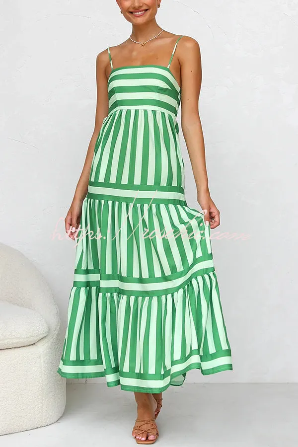 Beachy Dreams Striped Print Back Smocked Pocket A-line Slip Midi Dress