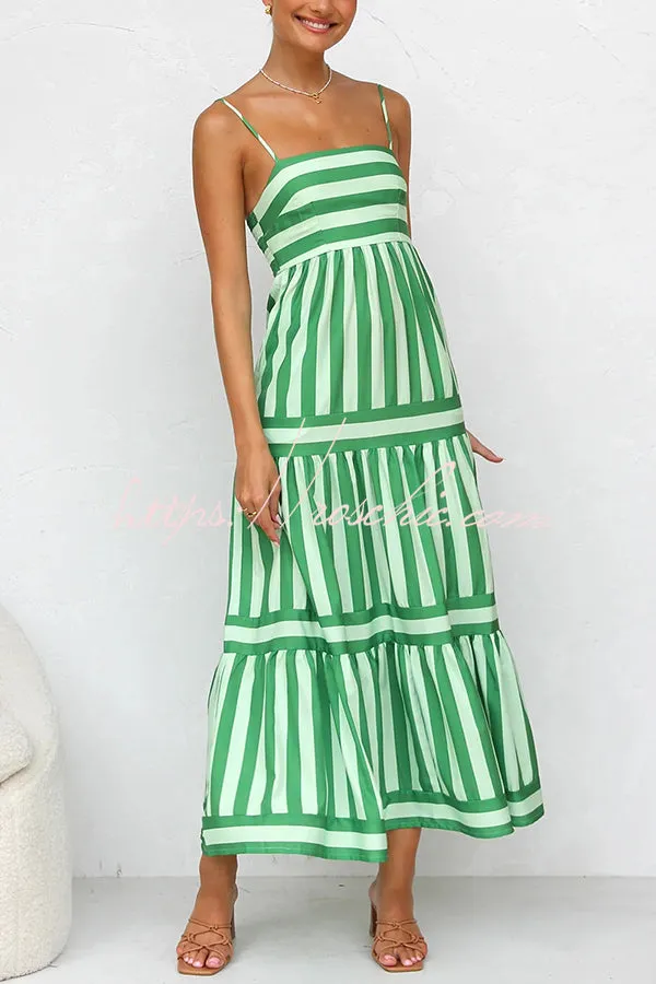 Beachy Dreams Striped Print Back Smocked Pocket A-line Slip Midi Dress