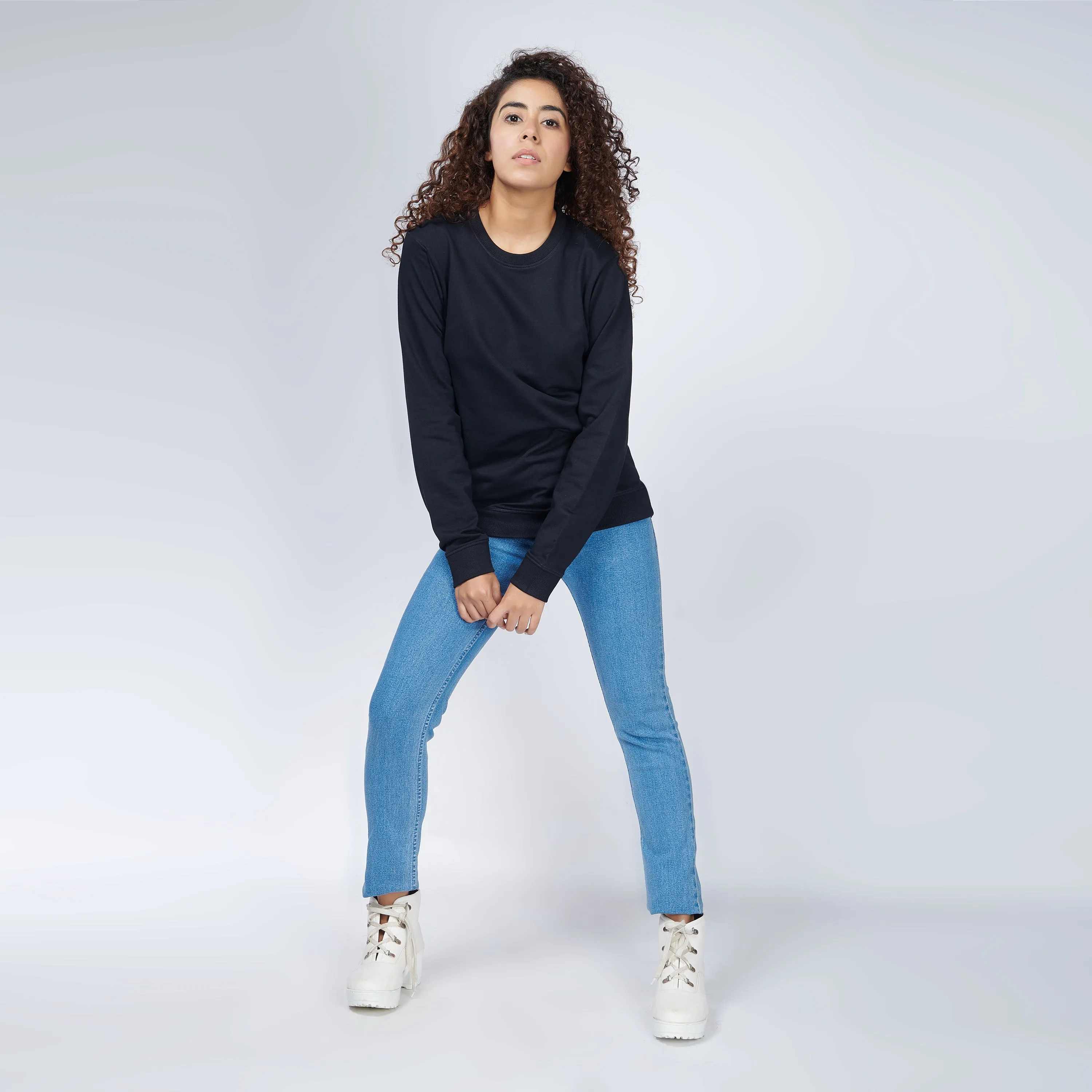 Black Crew Neck Sweatshirt for Women