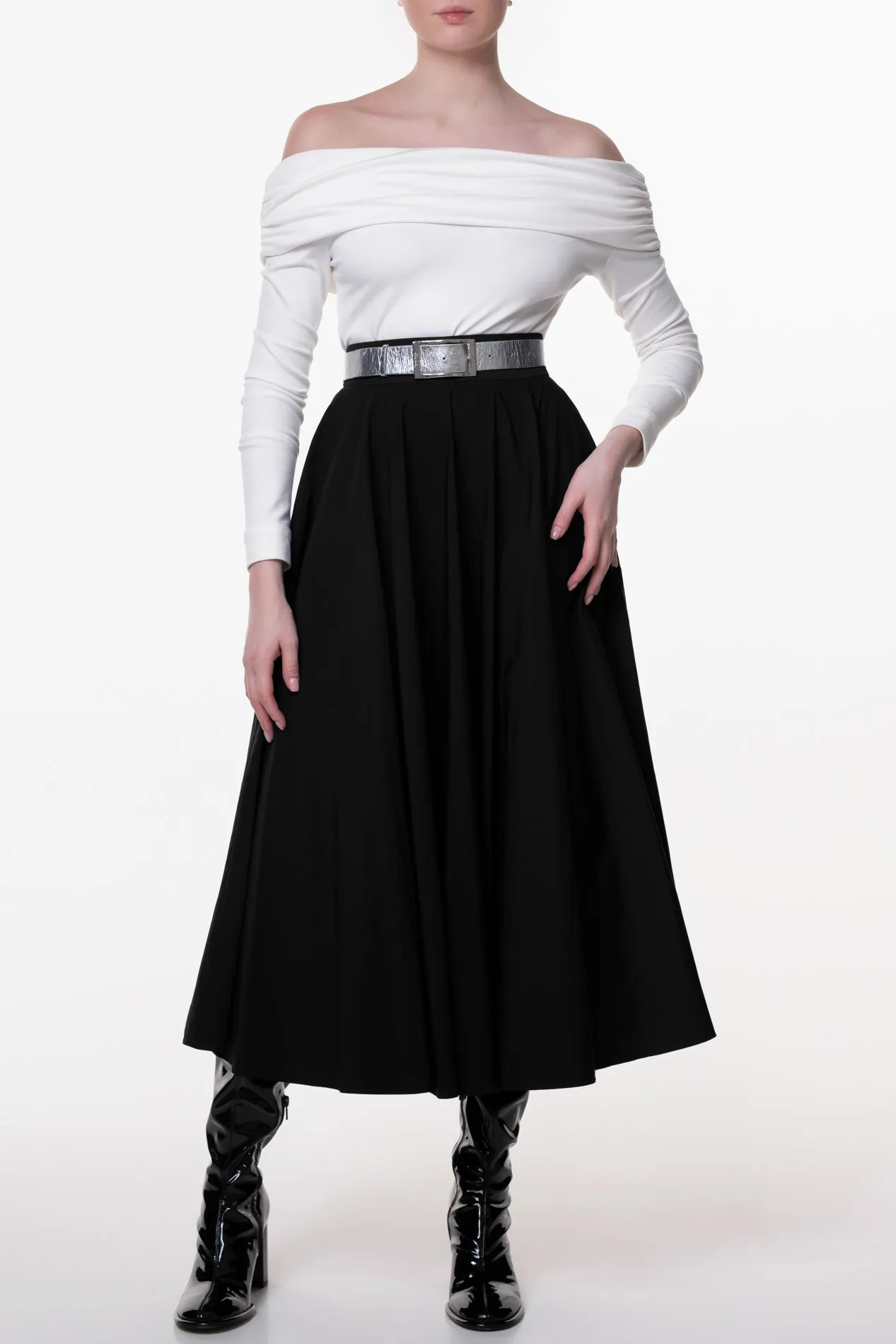 Black Midi Taffeta Skirt