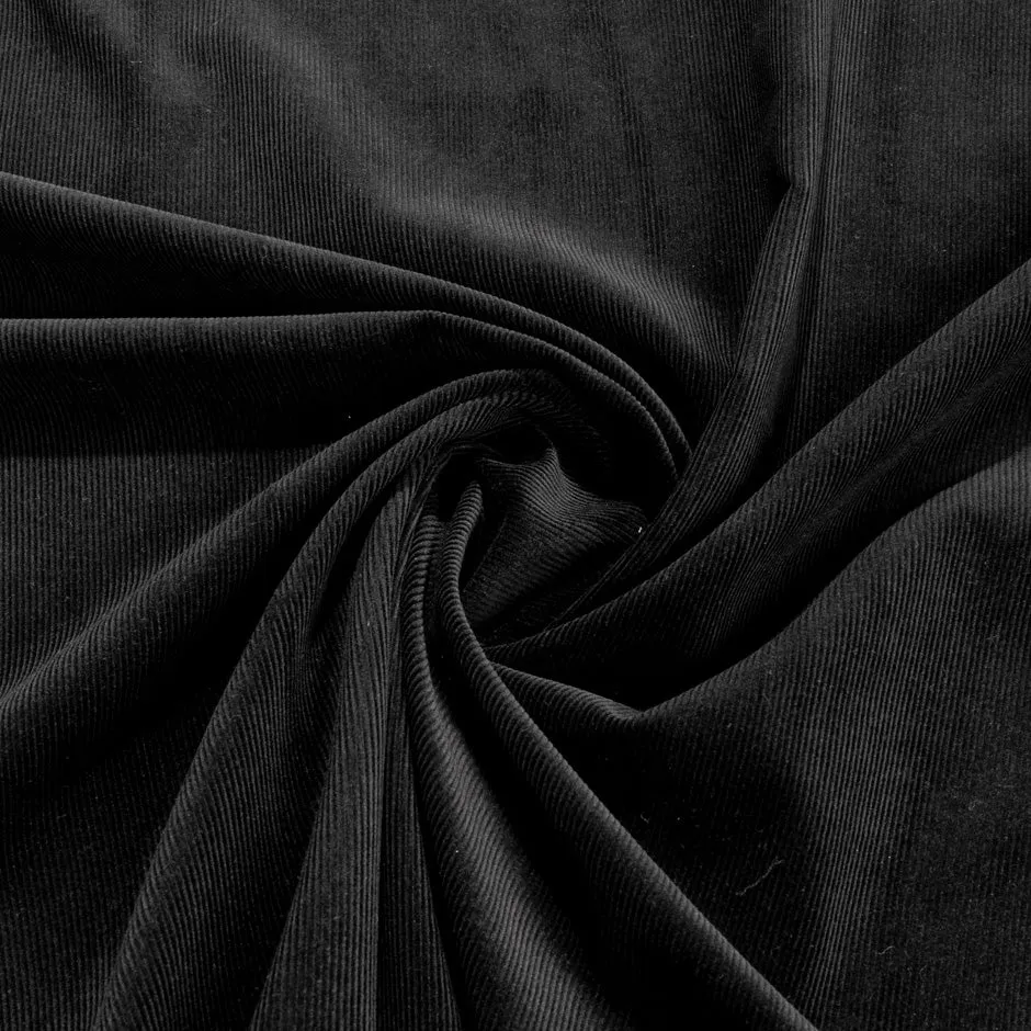 Black Thin Ribbed Stretch Cotton Corduroy