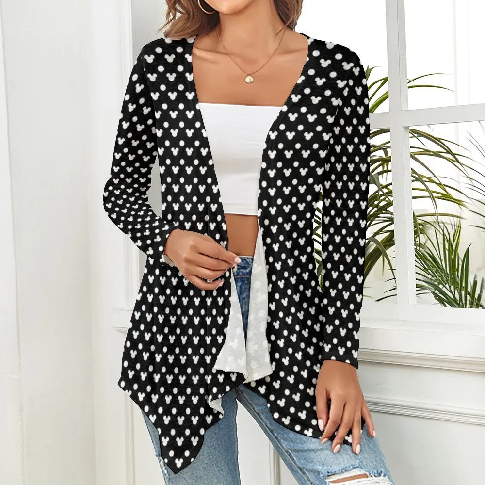 Black With White Mickey Polka Dots Women's Short Cardigan