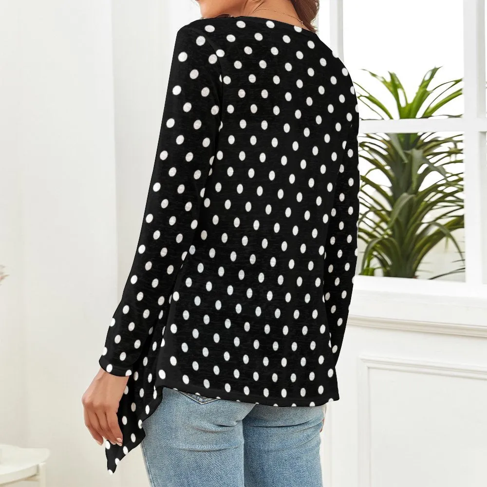 Black With White Polka Dots Women's Short Cardigan