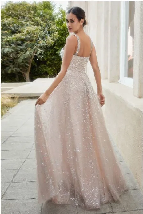 Blush Pearleque Ball Gown With Crystal Stra